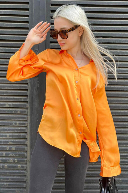 Orange Basic Women's Satin Shirt MG1326