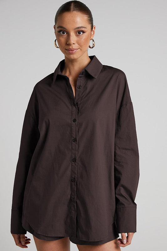 Brown Oversize Basic Women's Shirt MG1794