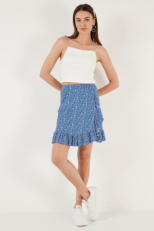 Patterned Flounce High Waist Slim Cut Skirt 5864152