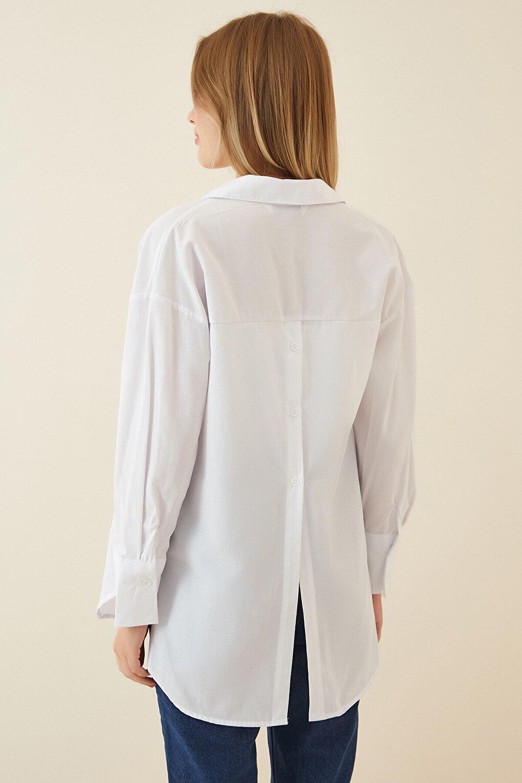 Women's White Buttoned Back Boyfriend Poplin Shirt HZL22S-BD139521