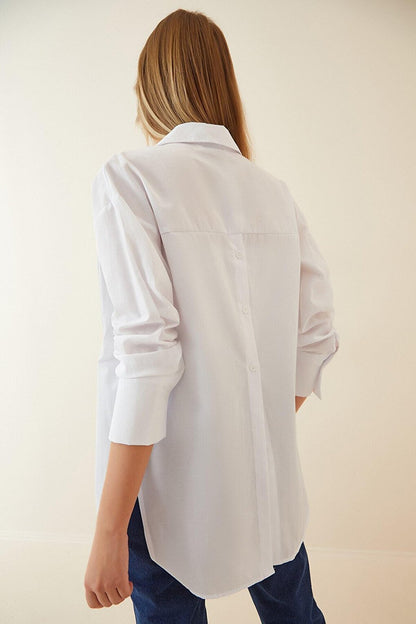 Women's White Buttoned Back Boyfriend Poplin Shirt HZL22S-BD139521