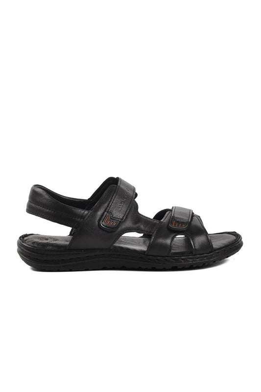 B15.186 Black Inside and Outside Genuine Leather Men's Sandals