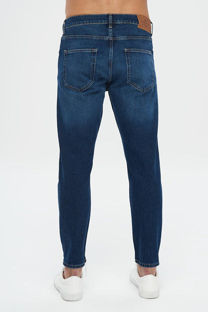 Finn Dark Blue Regular Tapered Zippered Jean Trousers E 4407-008