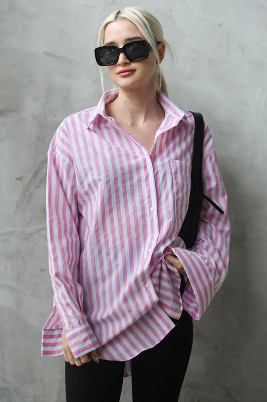 Pink Striped Oversize Women's Shirt MG1688