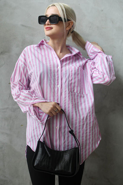 Pink Striped Oversize Women's Shirt MG1688