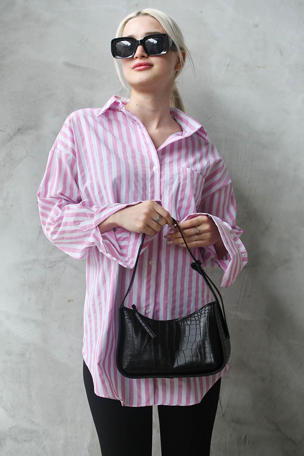 Pink Striped Oversize Women's Shirt MG1688