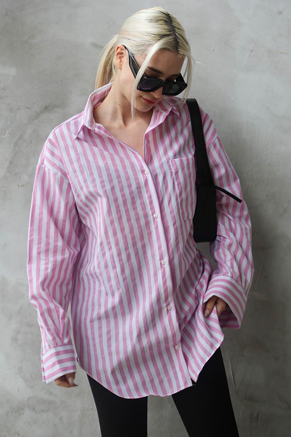 Pink Striped Oversize Women's Shirt MG1688