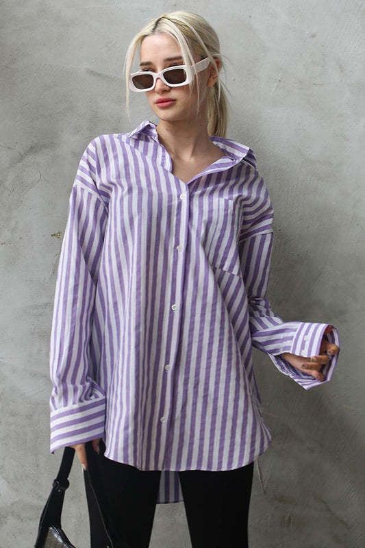 Purple Striped Oversize Women's Shirt MG1688