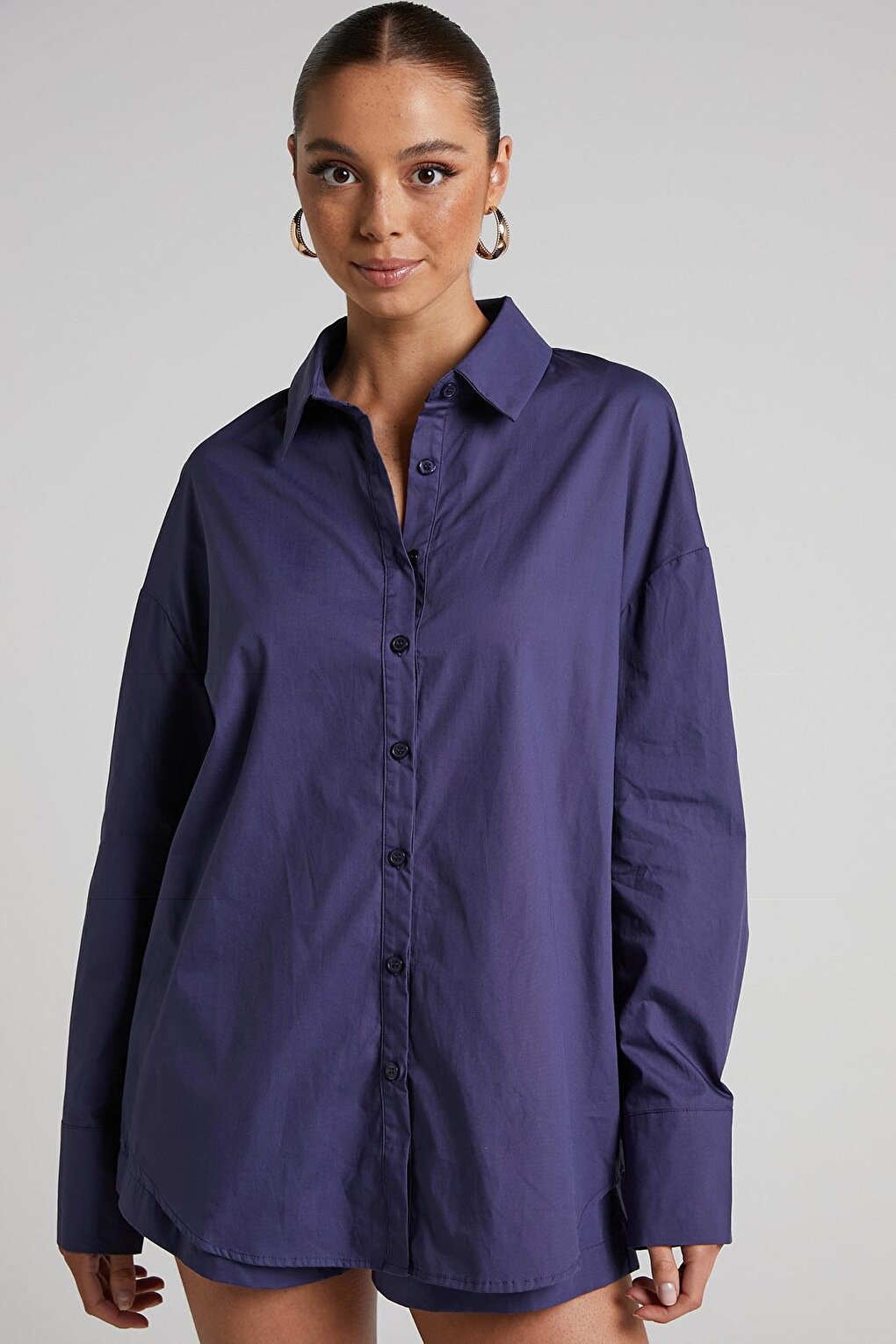 Purple Oversize Basic Women's Shirt MG1794