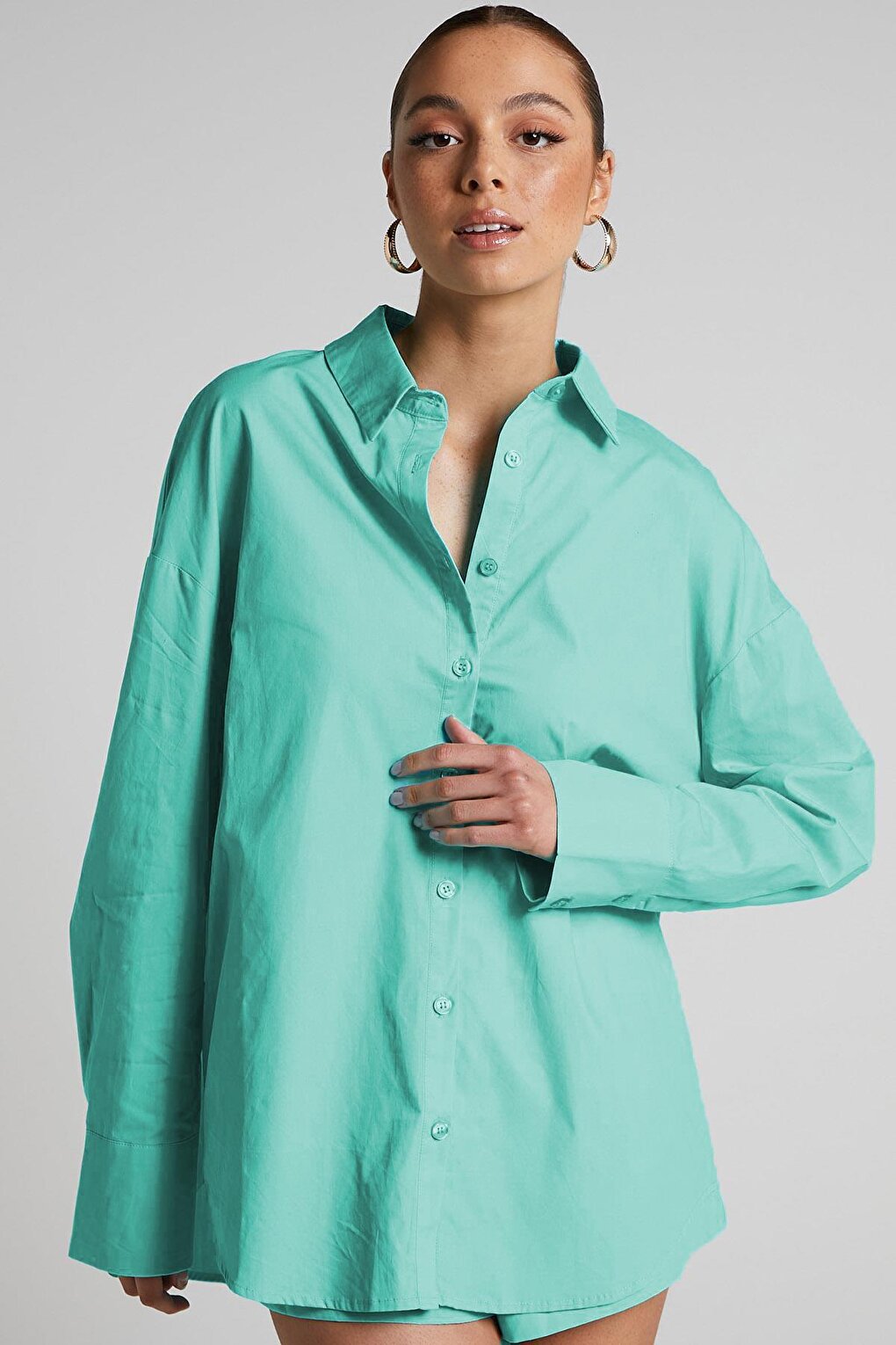 Turquoise Oversize Basic Women's Shirt MG1794