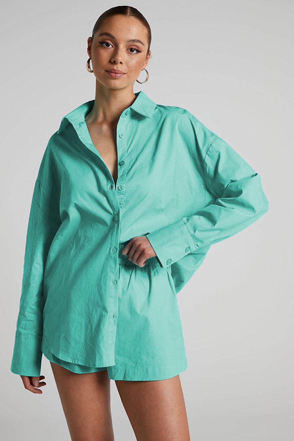 Turquoise Oversize Basic Women's Shirt MG1794