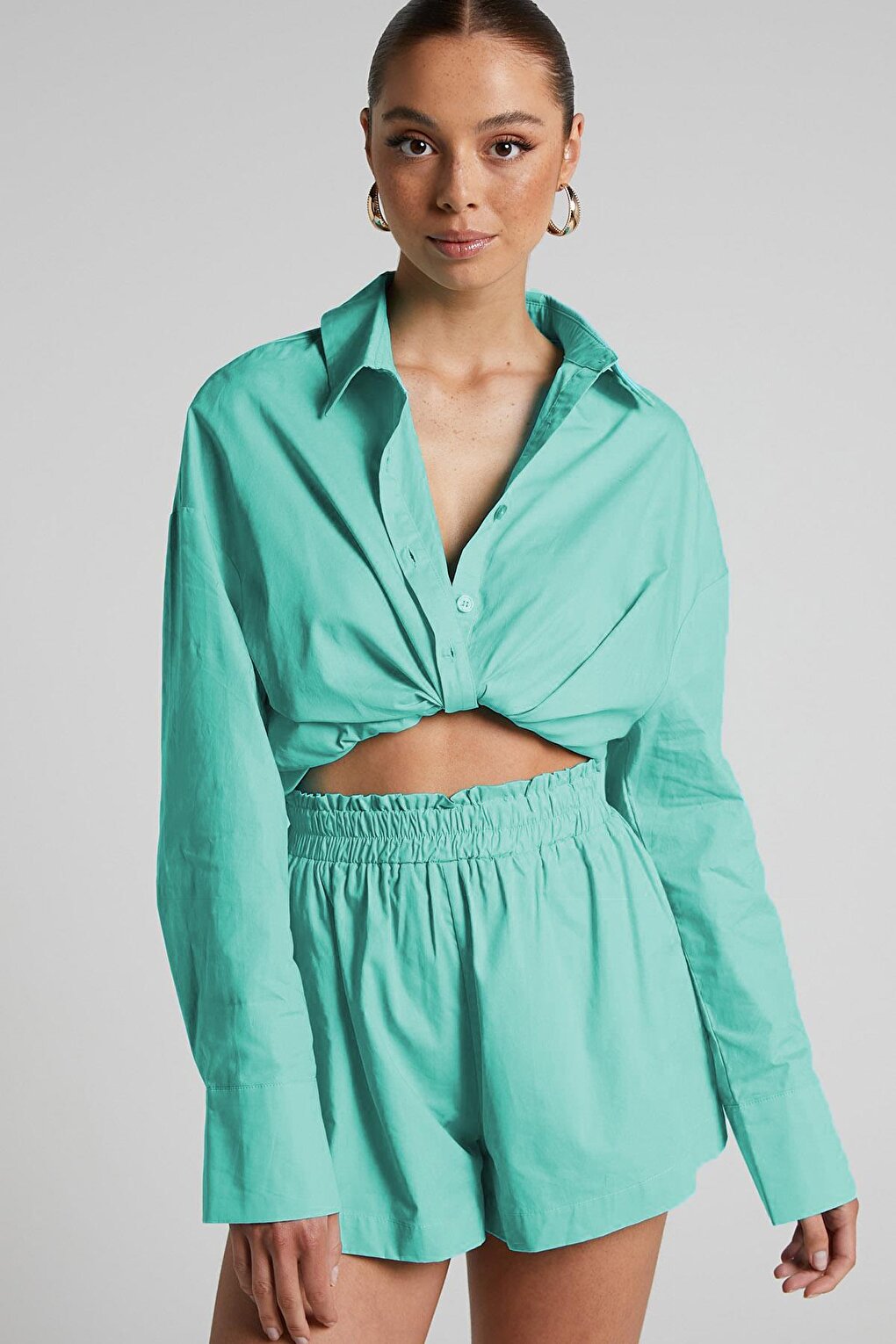 Turquoise Oversize Basic Women's Shirt MG1794