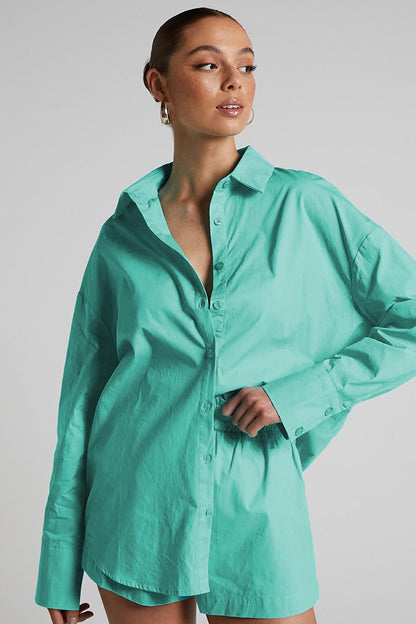 Turquoise Oversize Basic Women's Shirt MG1794