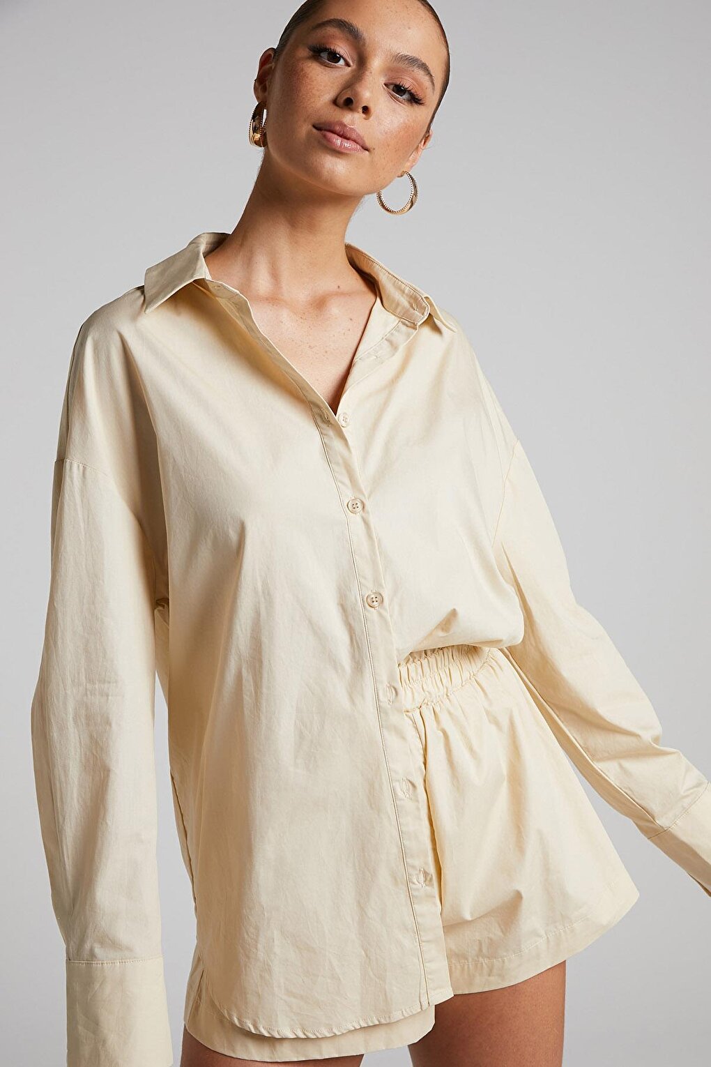 Beige Oversize Basic Women's Shirt MG1794