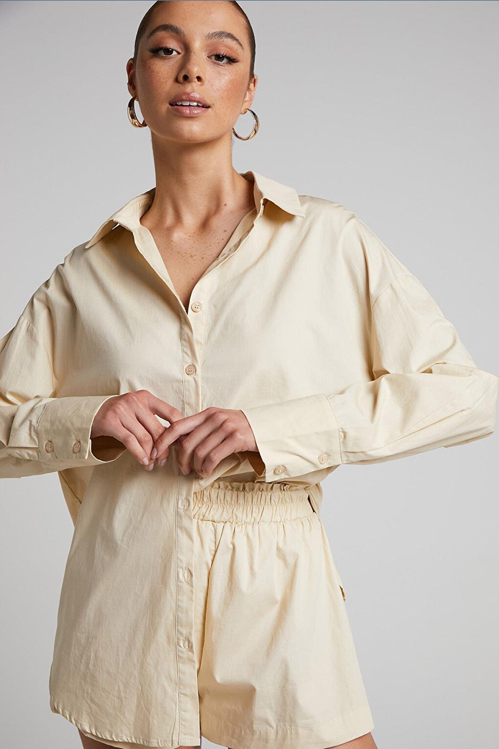 Beige Oversize Basic Women's Shirt MG1794