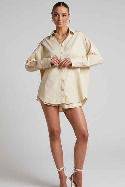 Beige Oversize Basic Women's Shirt MG1794