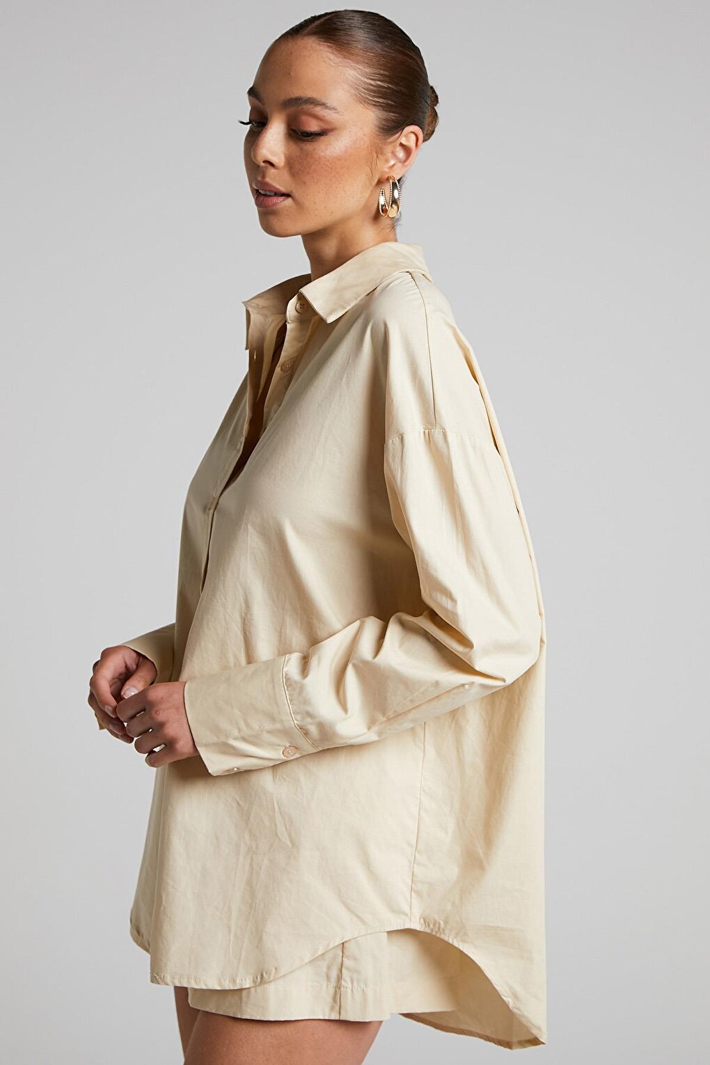 Beige Oversize Basic Women's Shirt MG1794