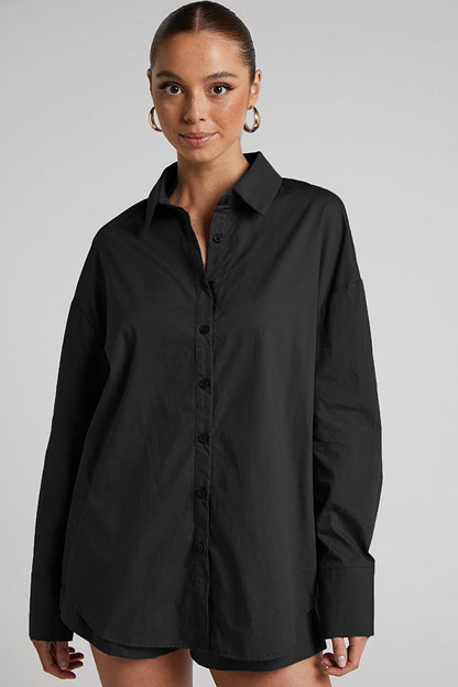 Black Oversize Basic Women's Shirt MG1794