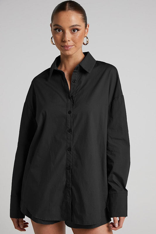 Black Oversize Basic Women's Shirt MG1794