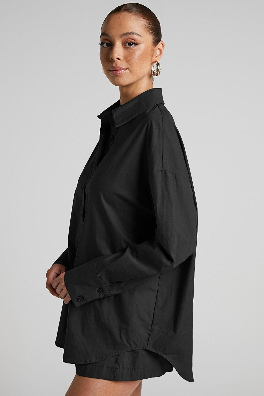 Black Oversize Basic Women's Shirt MG1794