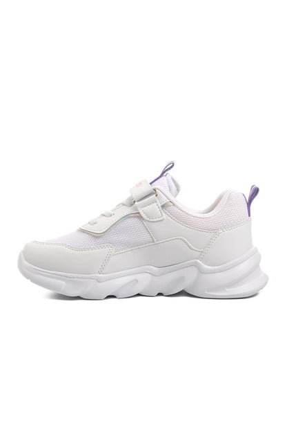 White-Lilac-Pink Velcro Children's Sports Shoes 1249-F