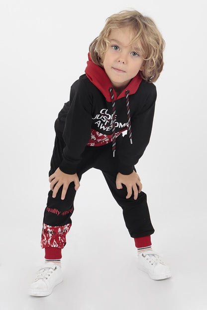 Kids Men's Cool Printed Tracksuit Hooded Elastic Tight Leg Ak15015