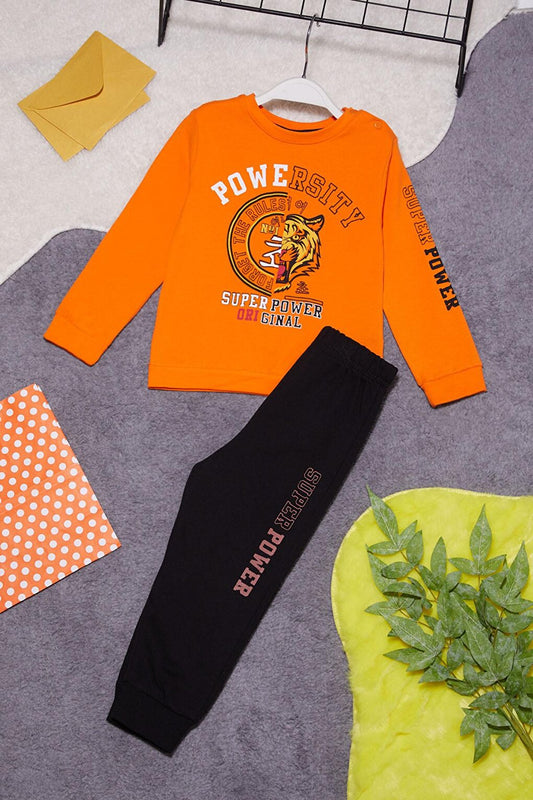 Tiger Printed Baby Boy Suit with Lettering on Sleeves 14998