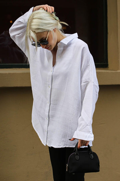 White Muslin Fabric Basic Women's Shirt MG1660