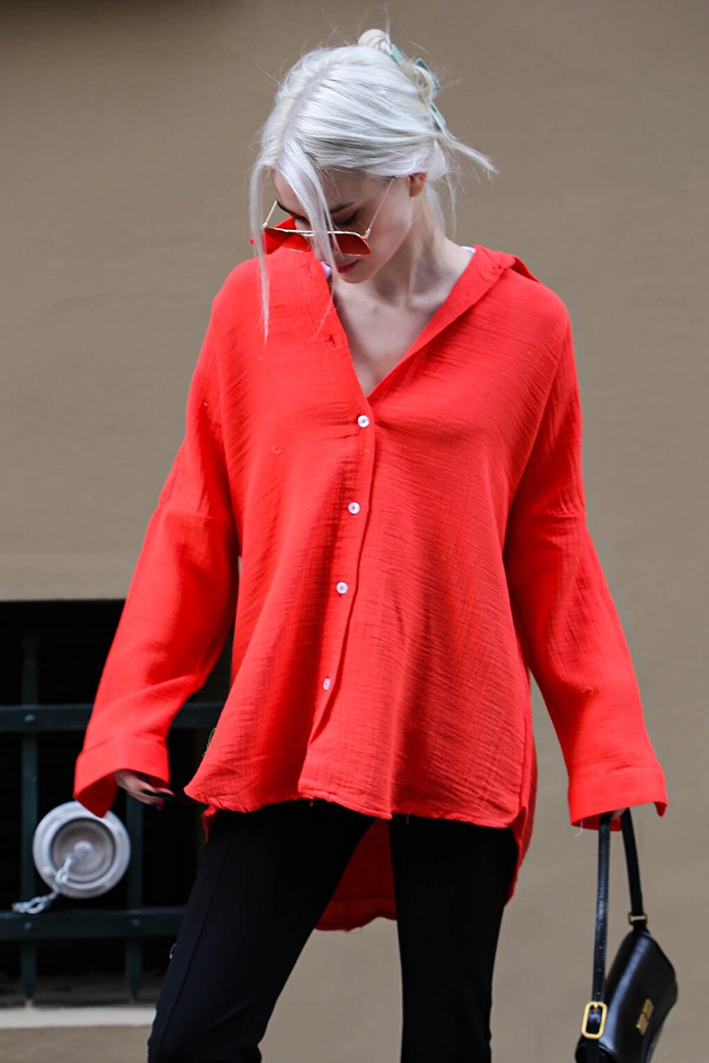 Red Muslin Fabric Basic Women's Shirt MG1660