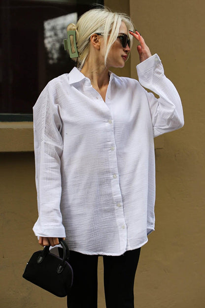 White Muslin Fabric Basic Women's Shirt MG1660