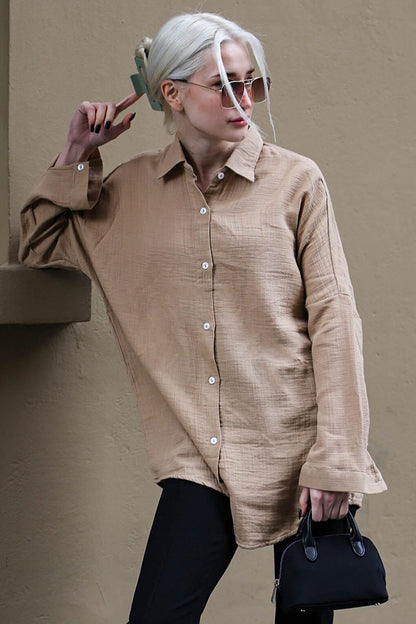 Camel Muslin Fabric Basic Women's Shirt MG1660