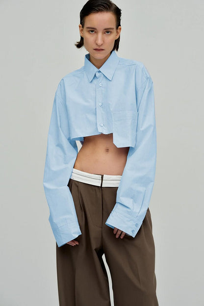 Blue Pocket Detailed Crop Shirt MG1644