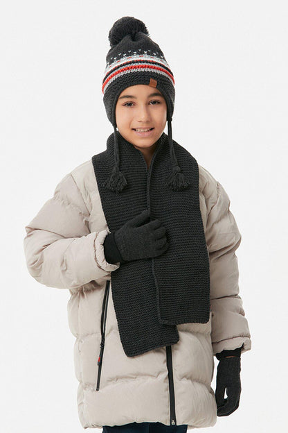 Striped Boy's Scarf, Beret and Gloves Set