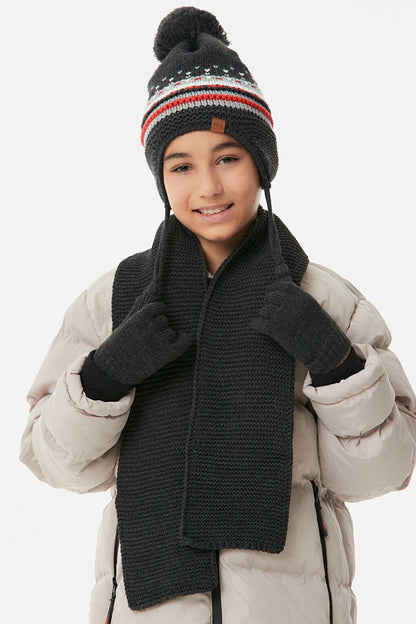 Striped Boy's Scarf, Beret and Gloves Set