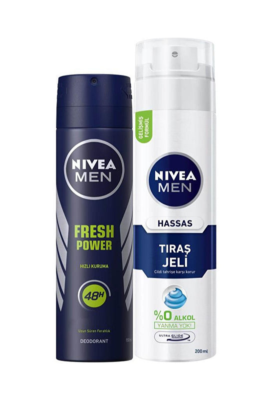 Fresh Power Men's Deodorant Spray 150 ml + Shaving Gel 200 ml for Sensitive Skin