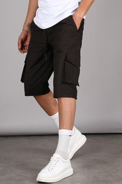 Black Basic Cargo Pocket Men's Capri Shorts 5473