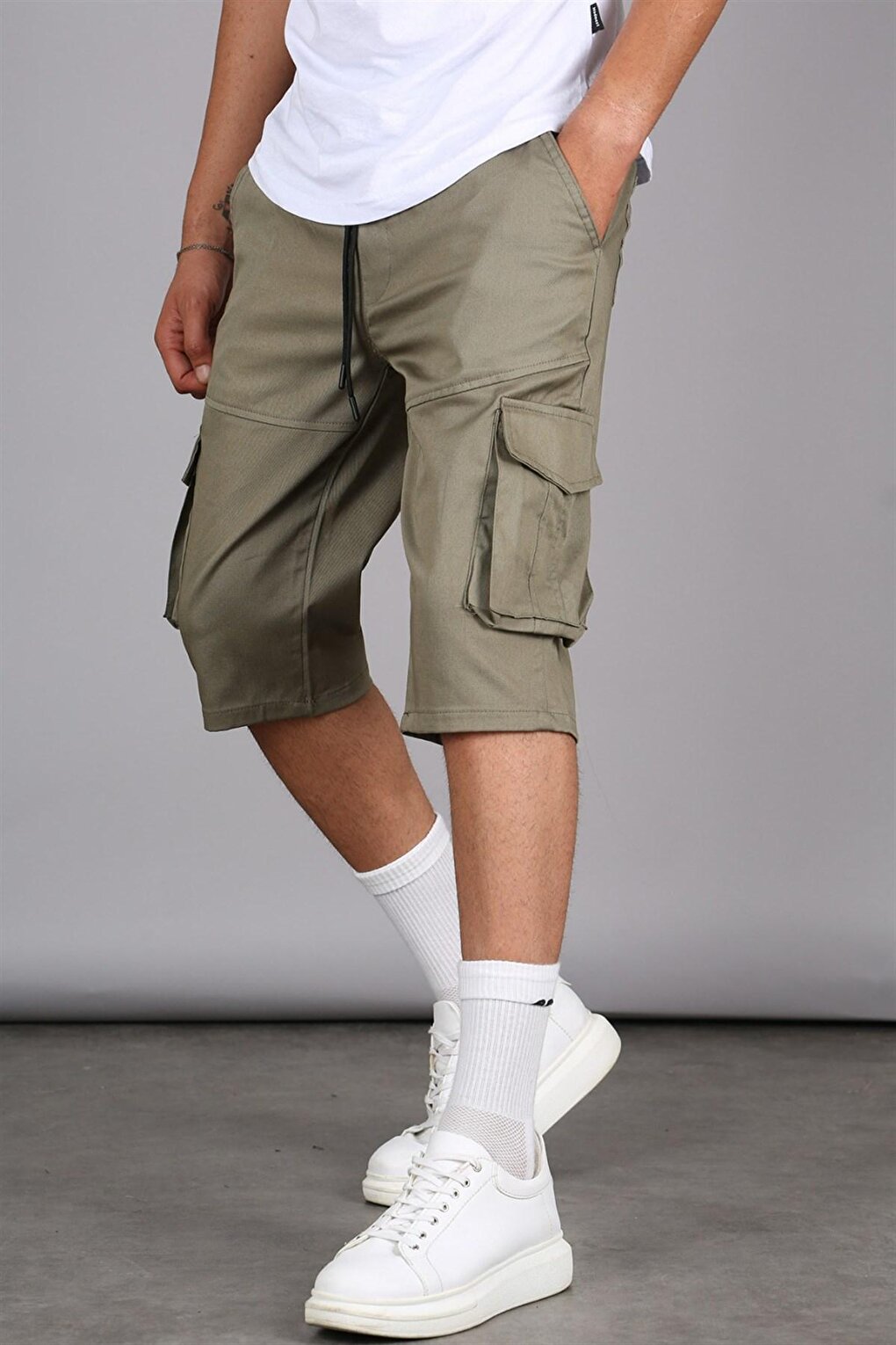 Khaki Basic Cargo Pocket Men's Capri Shorts 5473