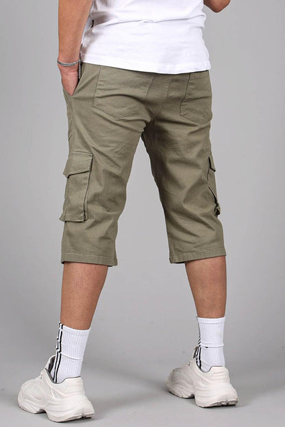 Khaki Gabardine Cargo Pocket Men's Capri Shorts 5754