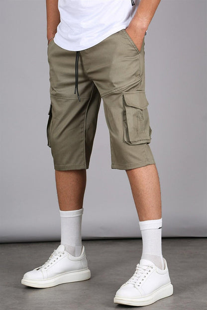 Khaki Basic Cargo Pocket Men's Capri Shorts 5473