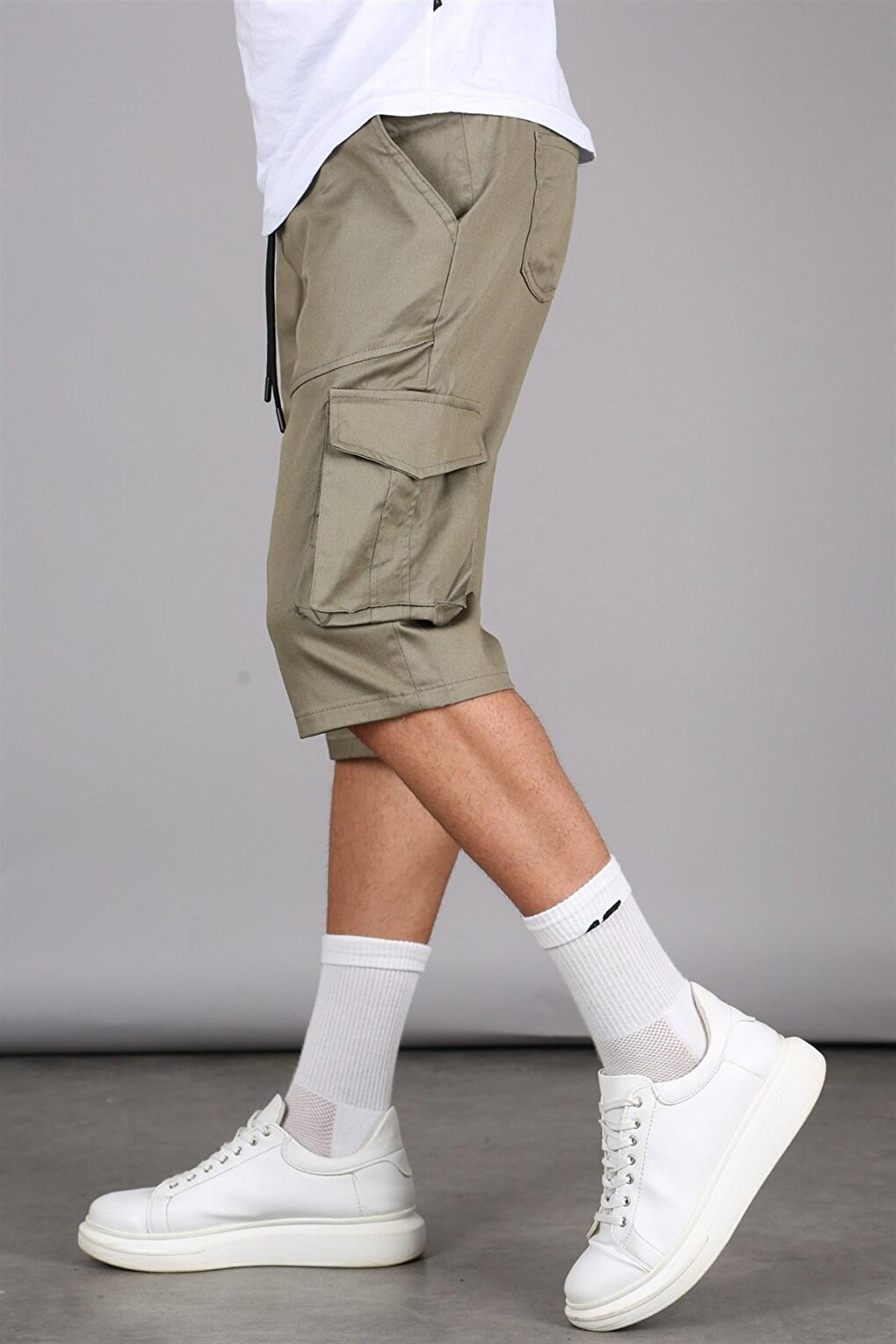 Khaki Basic Cargo Pocket Men's Capri Shorts 5473