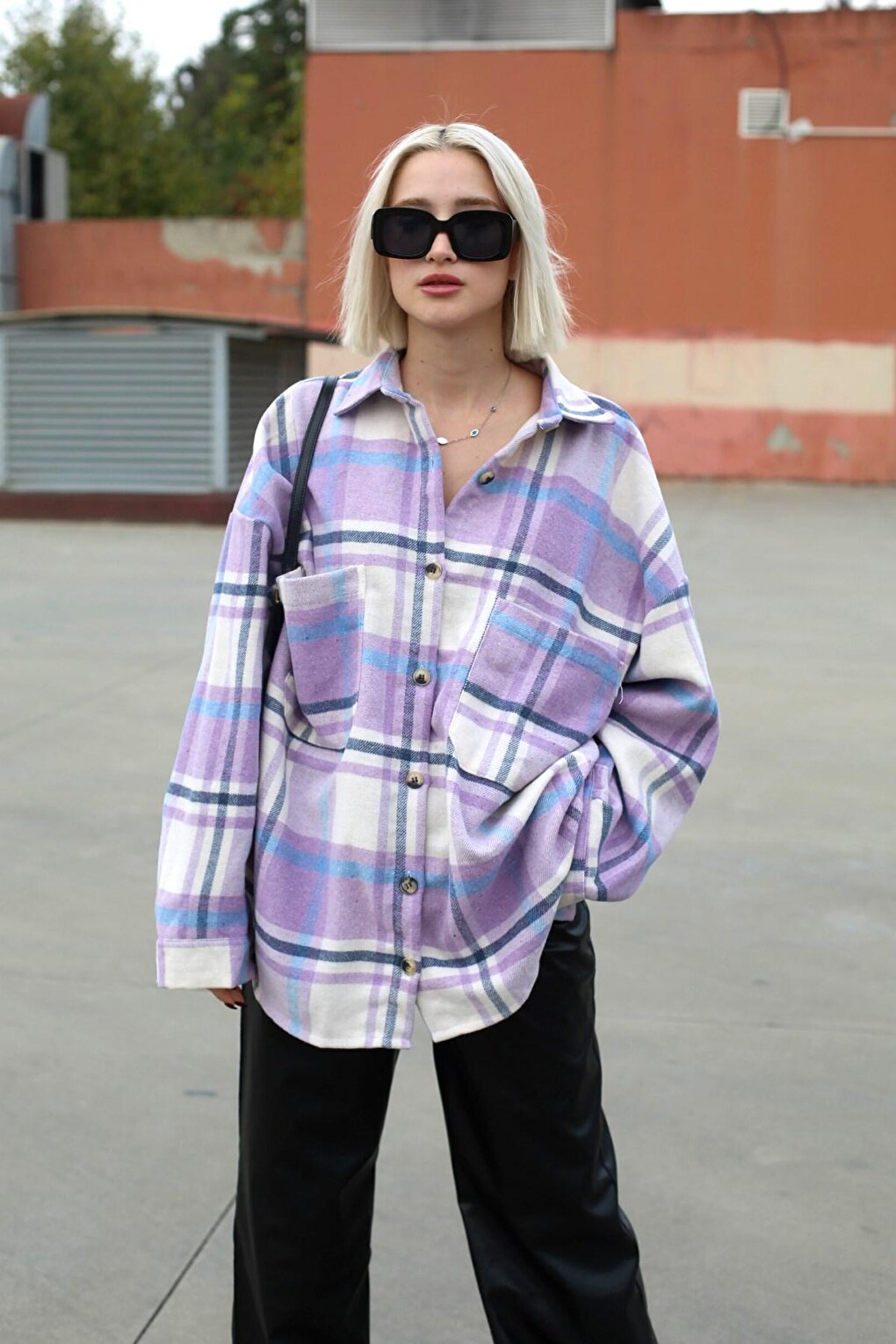 Lilac Oversize Women's Lumberjack Shirt MG1589