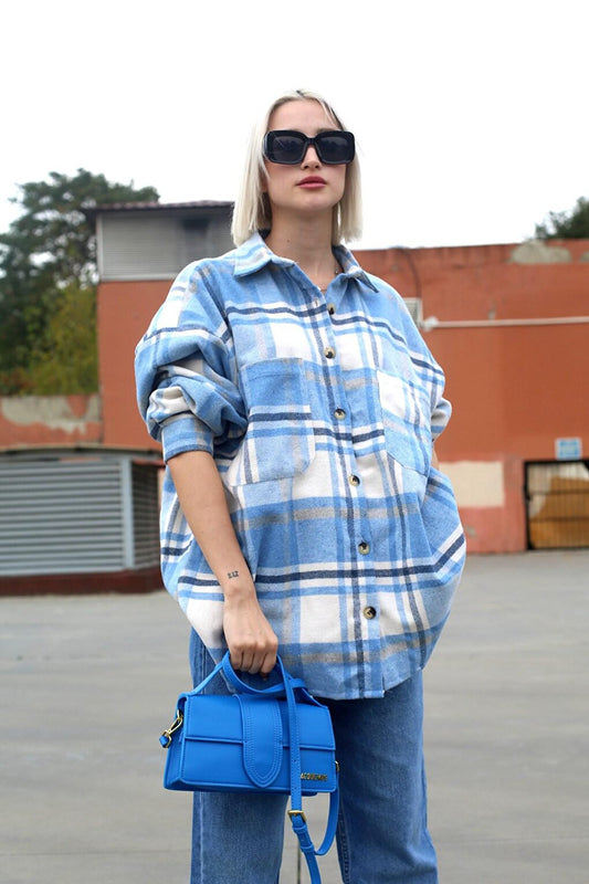 Blue Oversize Women's Lumberjack Shirt MG1589