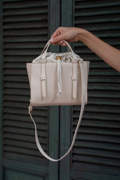 Woven Fabric Knuckle Closure Lined Women's Bag Cream