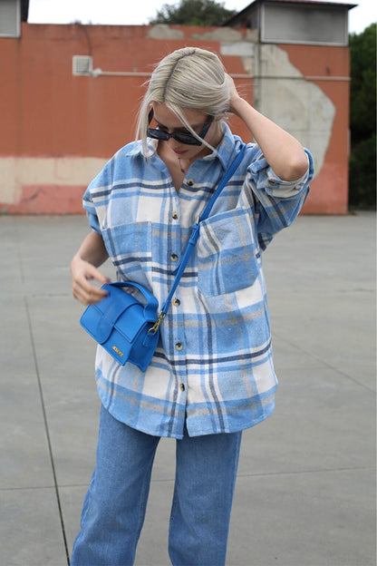 Blue Oversize Women's Lumberjack Shirt MG1589