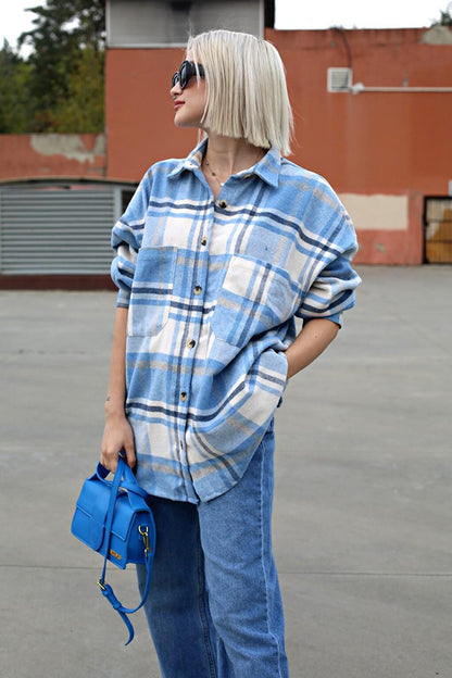 Blue Oversize Women's Lumberjack Shirt MG1589