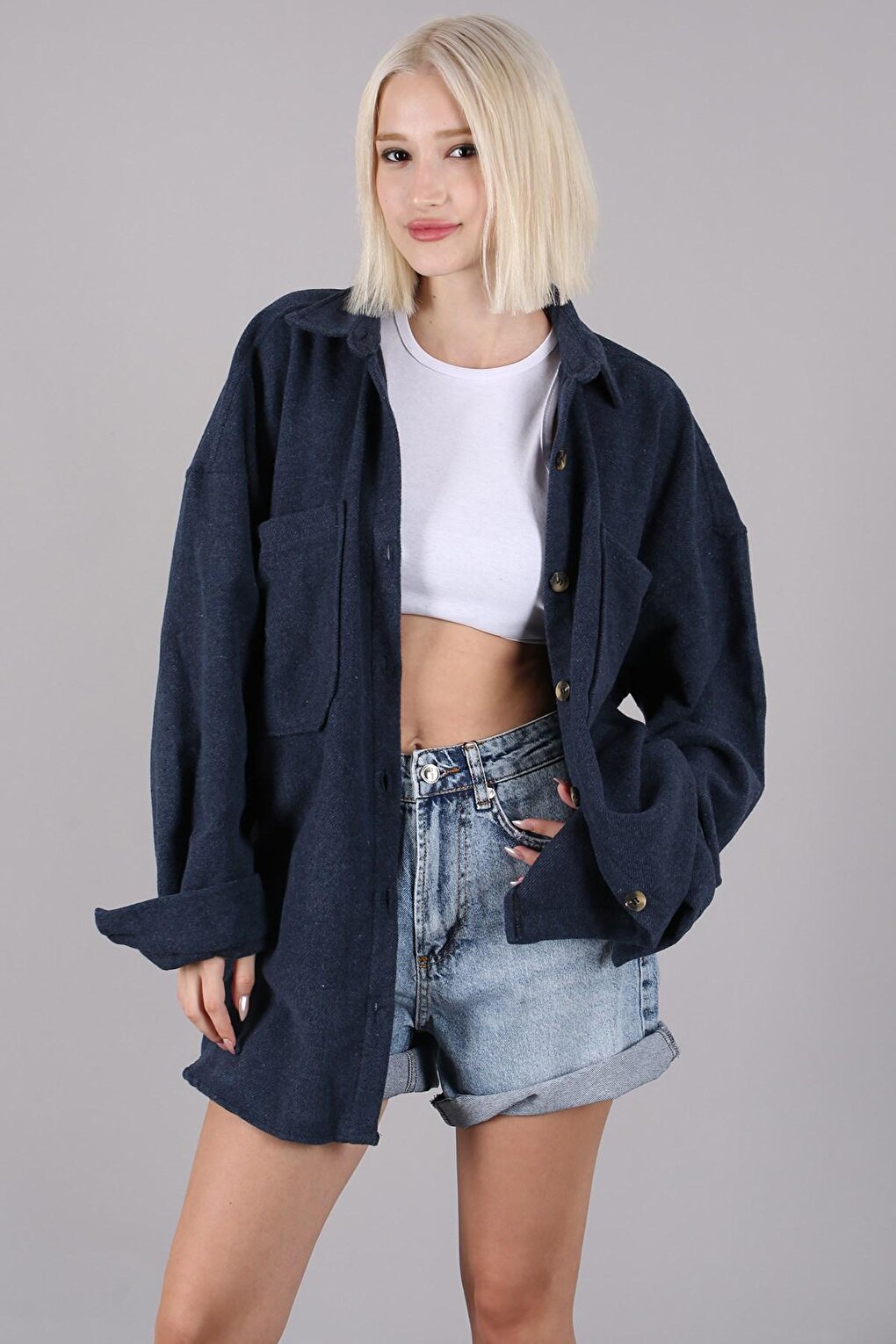 Navy Blue Oversize Shirt Jacket MG1562