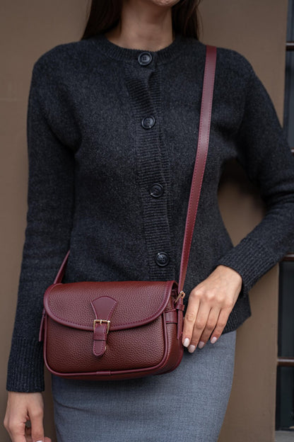 Women's Bag with Buckle Cover and Cross Strap - Claret Red