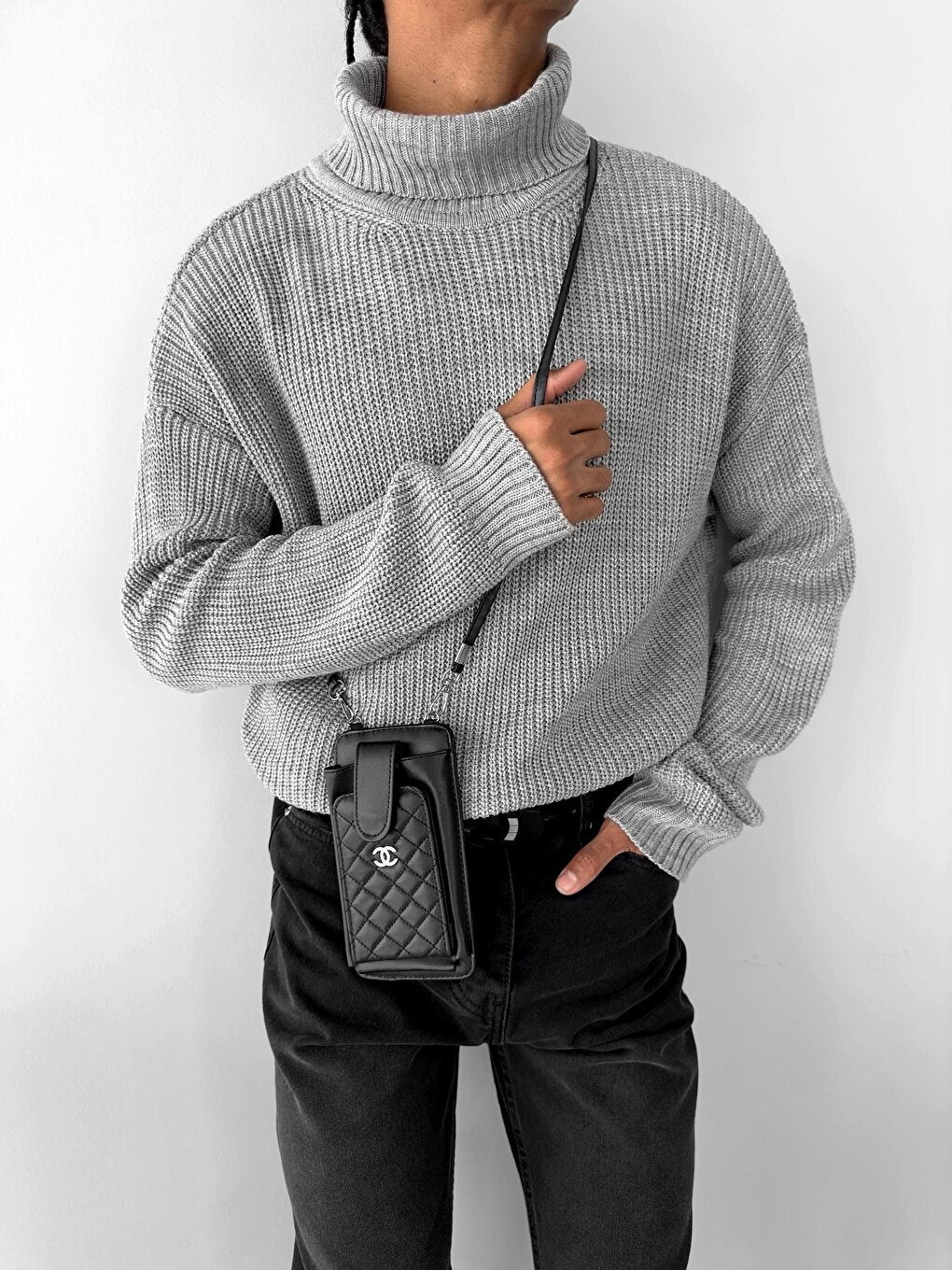 Oversize Turtleneck Sweater Gray