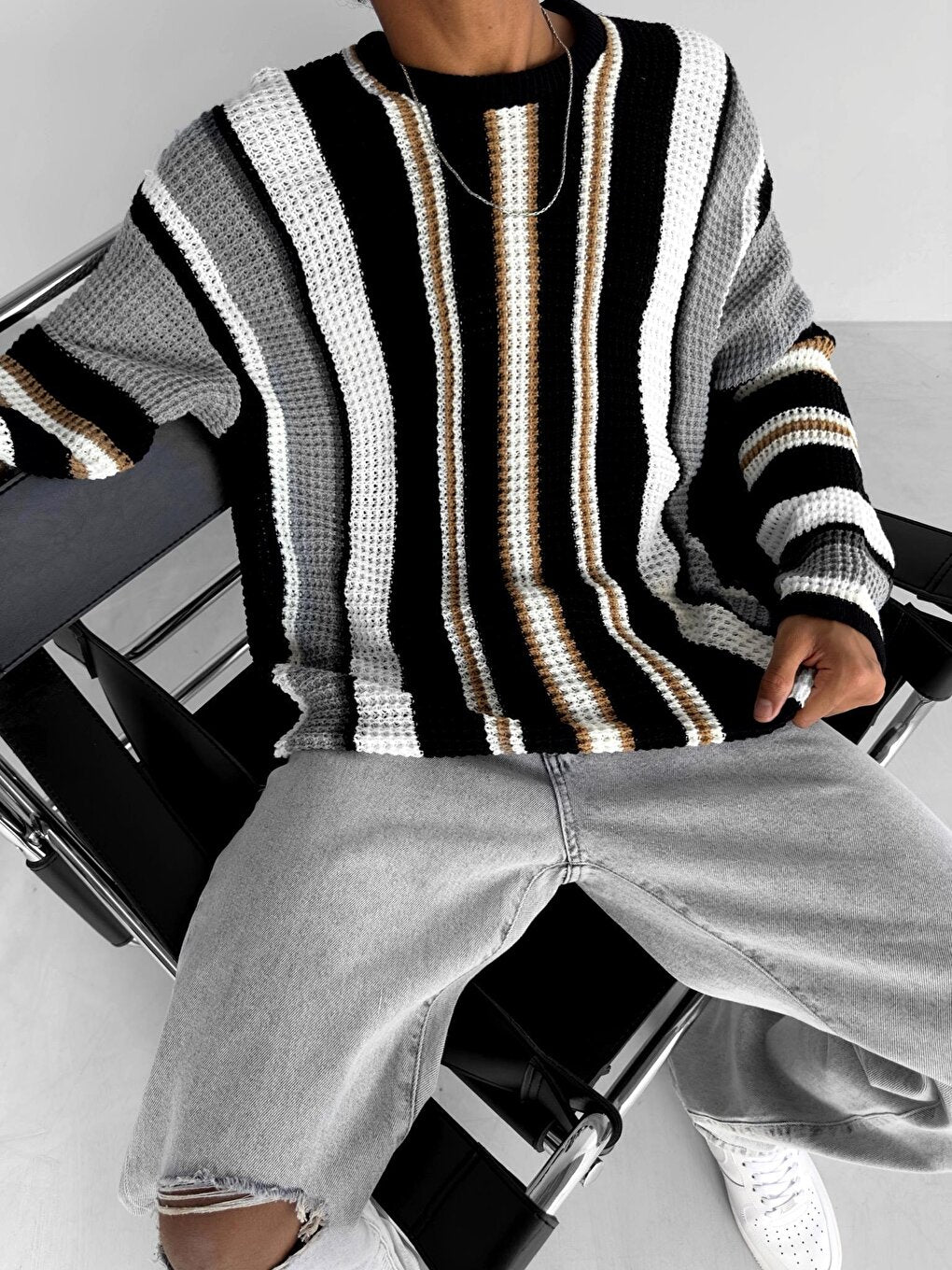 Oversize Striped Sweater Black