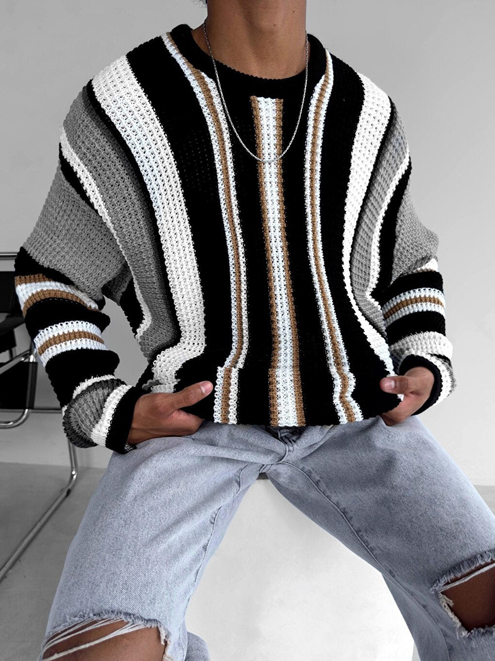 Oversize Striped Sweater Black